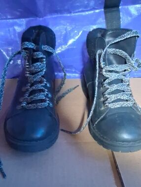 Black Lace-Up Ankle Boots with Patterned Laces